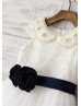 Beaded Peter Pan Collar Ivory Lace Tulle Rustic Flower Girl Dress